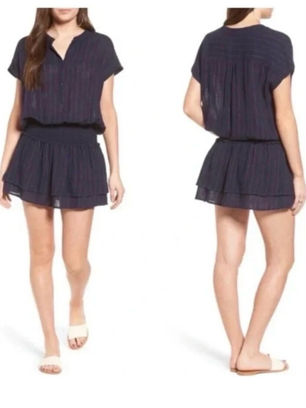 RAILS Jolie Smocked Waist Medium Dress in Midnight Magenta Stripe